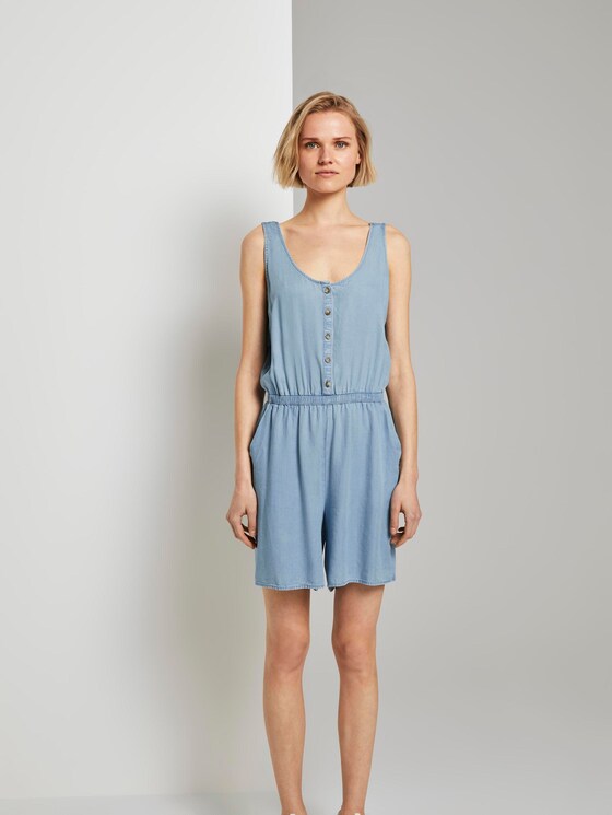 Short sleeveless jumpsuit in a denim look - Women - light stone wash denim Short sleeveless jumpsuit in a denim look - Women - light stone wash denim - 1 - TOM TAILOR Denim