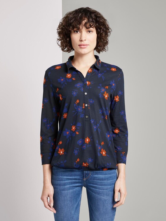 gemustertes T-shirt - Frauen - navy orange flower design gemustertes T-shirt - Frauen - navy orange flower design - 1 - TOM TAILOR