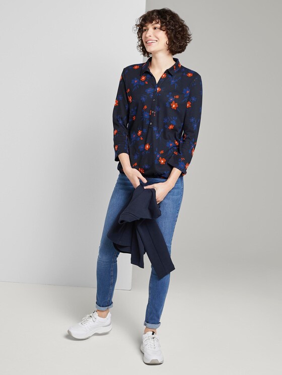 gemustertes T-shirt - Frauen - navy orange flower design gemustertes T-shirt - Frauen - navy orange flower design - 3 - TOM TAILOR