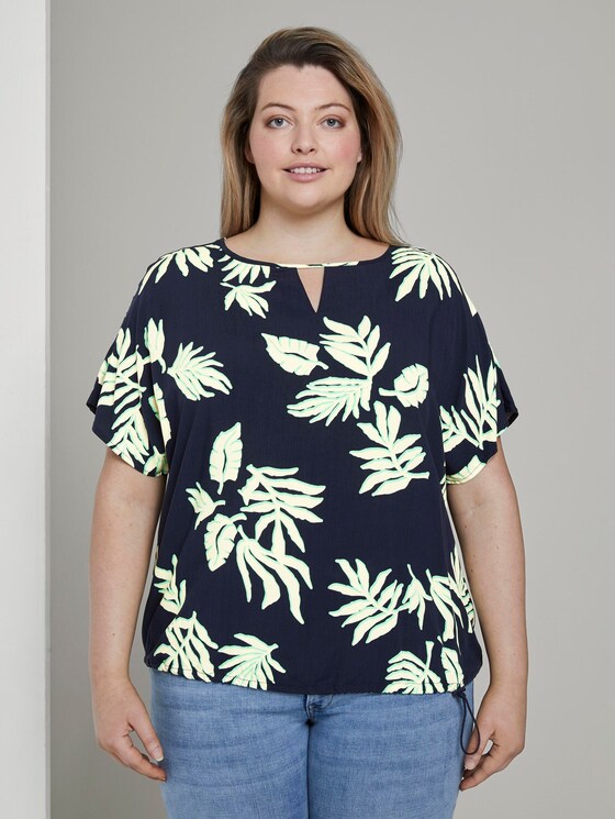 Bluse mit Tunnelzug - Frauen - navy beige green flower print Bluse mit Tunnelzug - Frauen - navy beige green flower print - 1 - My True Me