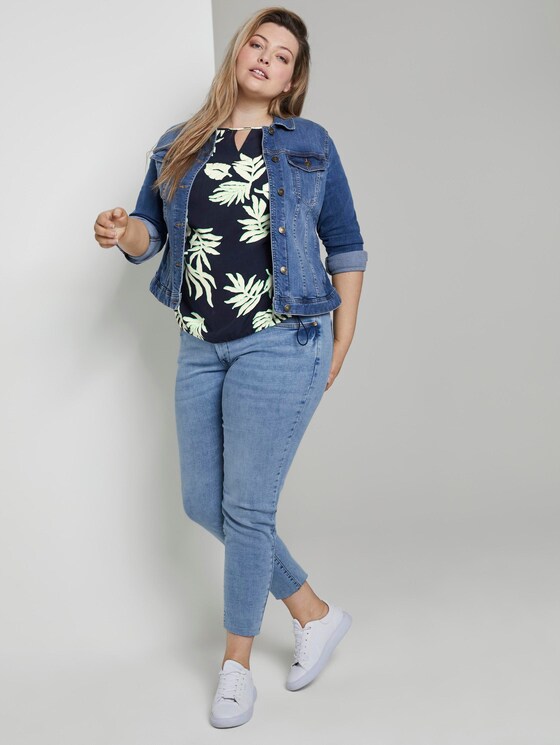 Bluse mit Tunnelzug - Frauen - navy beige green flower print Bluse mit Tunnelzug - Frauen - navy beige green flower print - 3 - My True Me