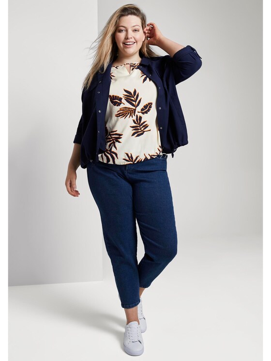 Curvy - Bluse mit Tunnelzug - Frauen - beige navy orange flower print Curvy - Bluse mit Tunnelzug - Frauen - beige navy orange flower print - 3 - My True Me