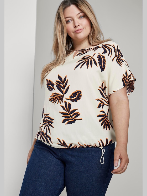 Curvy - Bluse mit Tunnelzug - Frauen - beige navy orange flower print Curvy - Bluse mit Tunnelzug - Frauen - beige navy orange flower print - 5 - My True Me