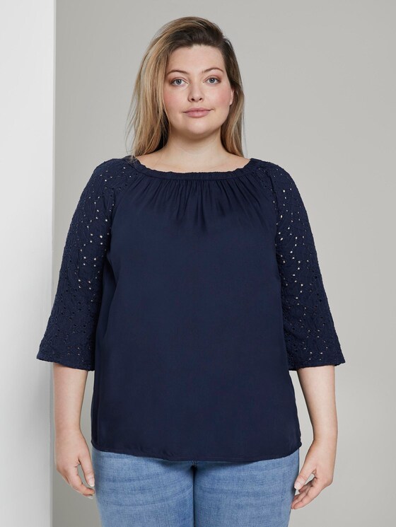 Carmen-Bluse mit Lochstickerei - Frauen - Real Navy Blue Carmen-Bluse mit Lochstickerei - Frauen - Real Navy Blue - 1 - My True Me
