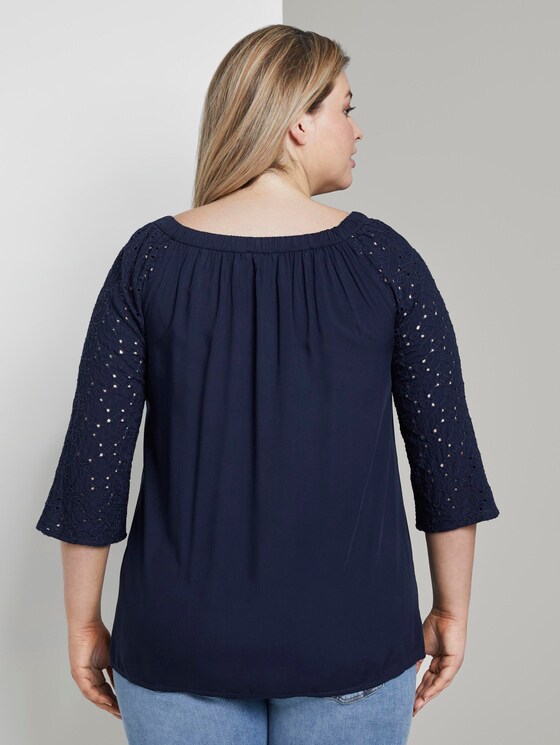Carmen-Bluse mit Lochstickerei - Frauen - Real Navy Blue Carmen-Bluse mit Lochstickerei - Frauen - Real Navy Blue - 2 - My True Me