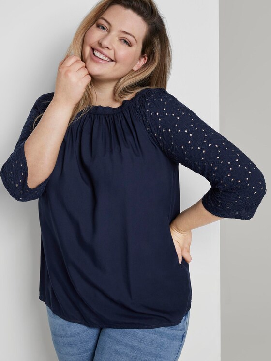 Carmen-Bluse mit Lochstickerei - Frauen - Real Navy Blue Carmen-Bluse mit Lochstickerei - Frauen - Real Navy Blue - 5 - My True Me