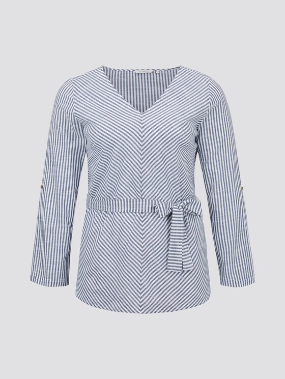 Striped blouse with a belt - Women - navy white stripe Striped blouse with a belt - Women - navy white stripe - 7 - My True Me