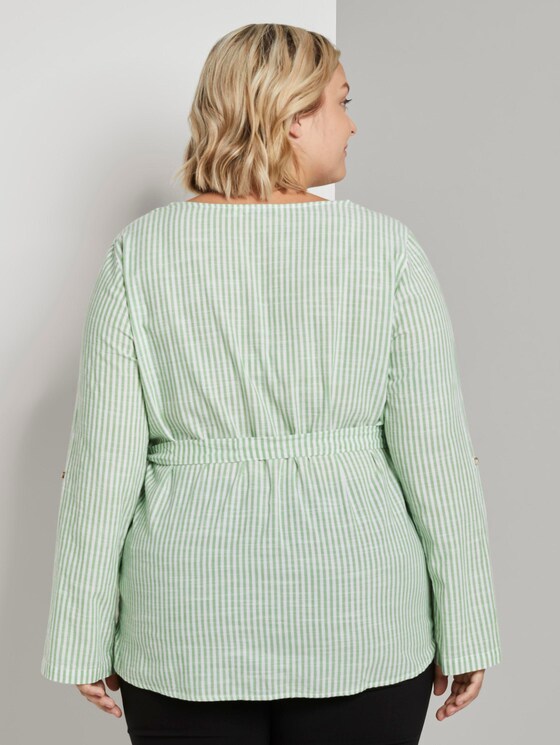 Gestreifte Bluse mit Gürtel - Frauen - light green white stripe Gestreifte Bluse mit Gürtel - Frauen - light green white stripe - 2 - My True Me