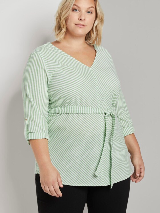 Gestreifte Bluse mit Gürtel - Frauen - light green white stripe Gestreifte Bluse mit Gürtel - Frauen - light green white stripe - 5 - My True Me