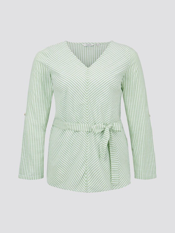 Gestreifte Bluse mit Gürtel - Frauen - light green white stripe Gestreifte Bluse mit Gürtel - Frauen - light green white stripe - 7 - My True Me