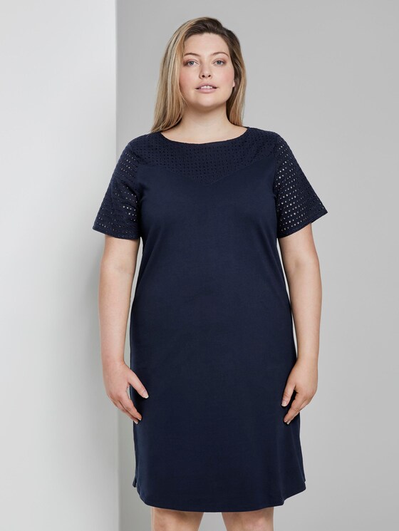 T-Shirt Kleid mit Lochstickerei - Frauen - Real Navy Blue T-Shirt Kleid mit Lochstickerei - Frauen - Real Navy Blue - 1 - My True Me