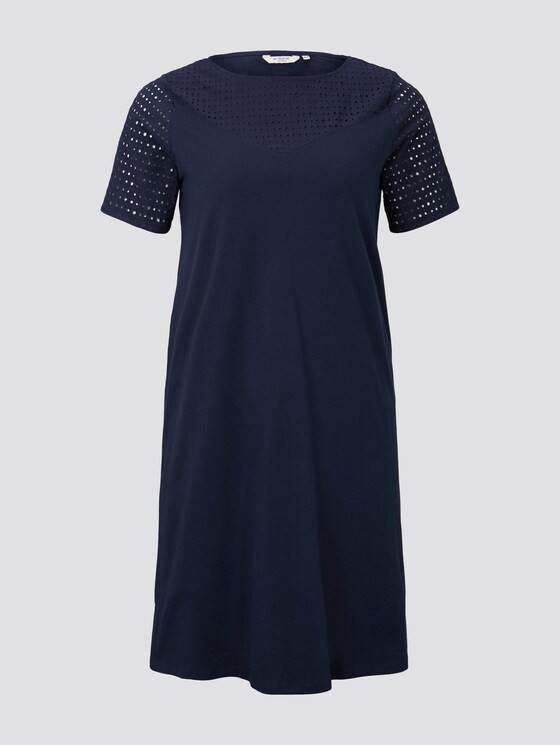 T-Shirt Kleid mit Lochstickerei - Frauen - Real Navy Blue T-Shirt Kleid mit Lochstickerei - Frauen - Real Navy Blue - 7 - My True Me