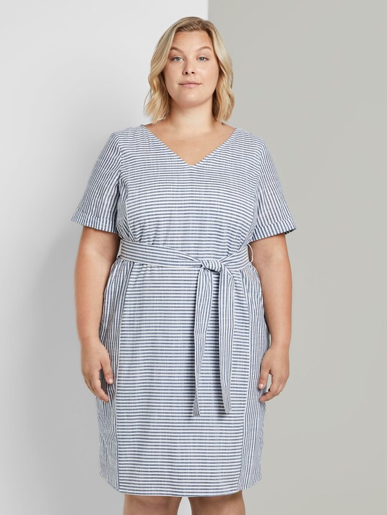Curvy - Gestreiftes Kleid mit Bindegürtel - Frauen - navy white stripe Curvy - Gestreiftes Kleid mit Bindegürtel - Frauen - navy white stripe - 1 - My True Me