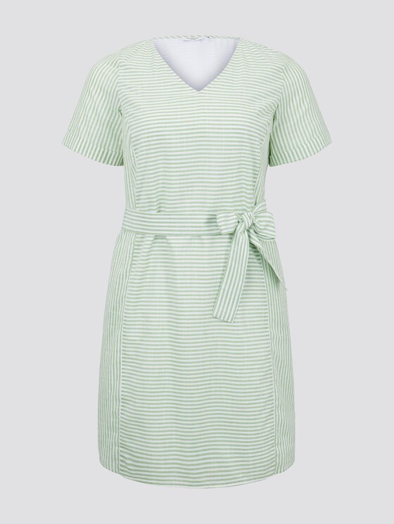 Gestreiftes Kleid mit Bindegürtel - Frauen - light green white stripe Gestreiftes Kleid mit Bindegürtel - Frauen - light green white stripe - 7 - My True Me