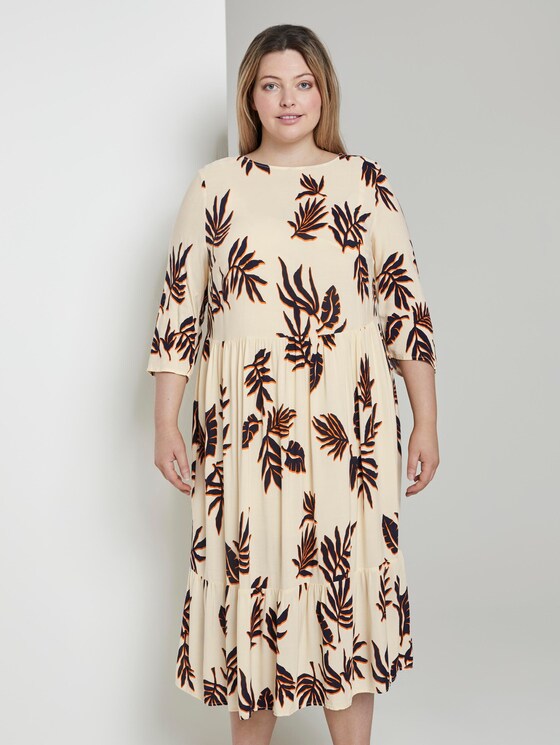 Gemustertes Midikleid - Frauen - beige navy orange flower print Gemustertes Midikleid - Frauen - beige navy orange flower print - 1 - My True Me