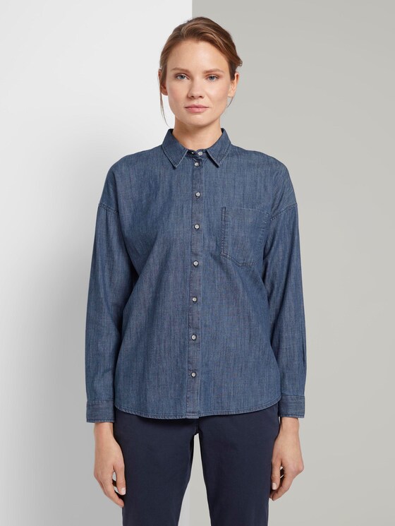 Denim blouse in a loose fit - Women - dark stone wash denim Denim blouse in a loose fit - Women - dark stone wash denim - 1 - TOM TAILOR