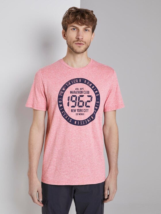 Meliertes T-Shirt mit Print - Männer - wine rose mocktwist Meliertes T-Shirt mit Print - Männer - wine rose mocktwist - 1 - TOM TAILOR