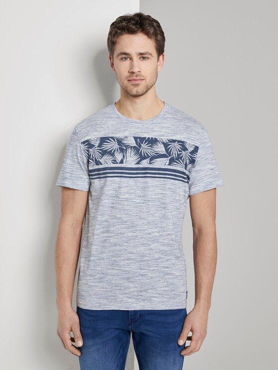 Meliertes T-Shirt mit tropischem Print - Männer - Estate Blue Meliertes T-Shirt mit tropischem Print - Männer - Estate Blue - 1 - TOM TAILOR