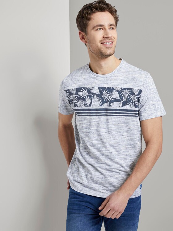 Meliertes T-Shirt mit tropischem Print - Männer - Estate Blue Meliertes T-Shirt mit tropischem Print - Männer - Estate Blue - 5 - TOM TAILOR