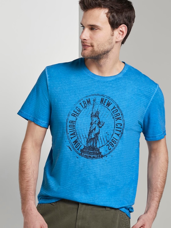 Gestreiftes T-Shirt mit NYC-Print - Männer - Electric Teal Blue Gestreiftes T-Shirt mit NYC-Print - Männer - Electric Teal Blue - 5 - TOM TAILOR