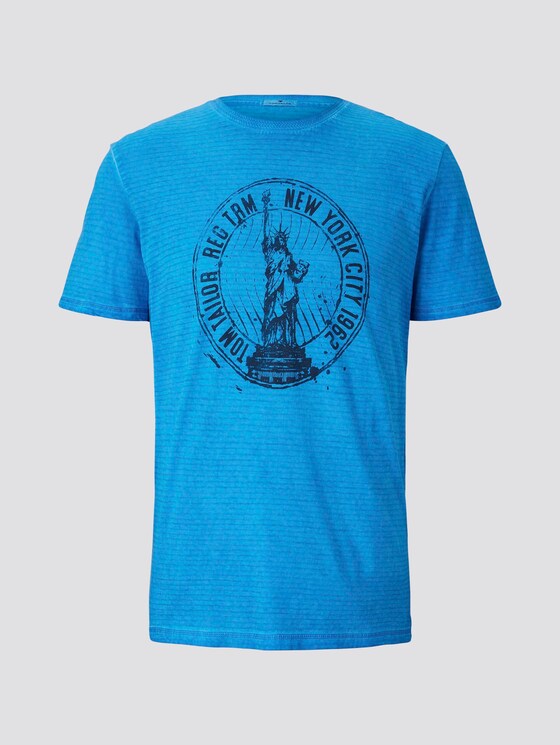 Gestreiftes T-Shirt mit NYC-Print - Männer - Electric Teal Blue Gestreiftes T-Shirt mit NYC-Print - Männer - Electric Teal Blue - 7 - TOM TAILOR