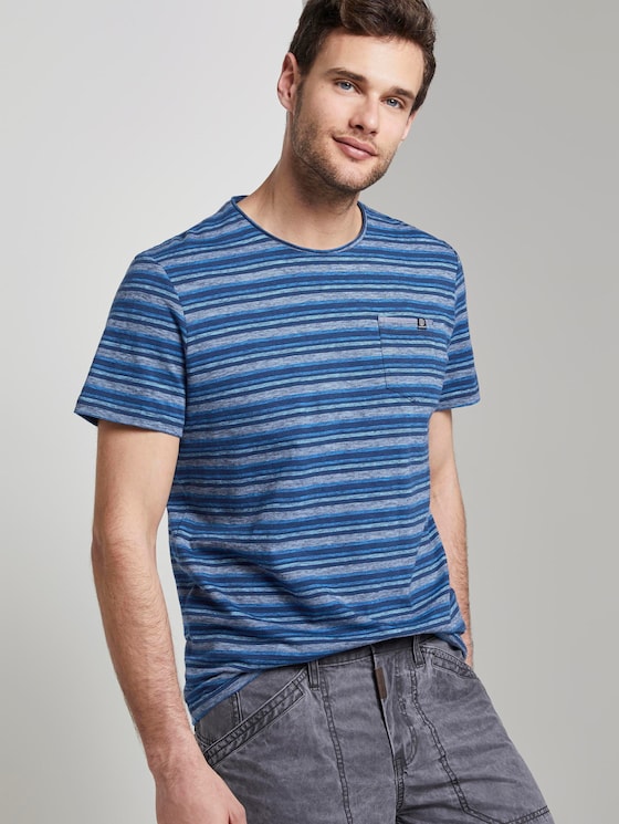 Bunt gestreiftes T-Shirt mit Brusttasche - Männer - blue teal multi fine stripe Bunt gestreiftes T-Shirt mit Brusttasche - Männer - blue teal multi fine stripe - 5 - TOM TAILOR
