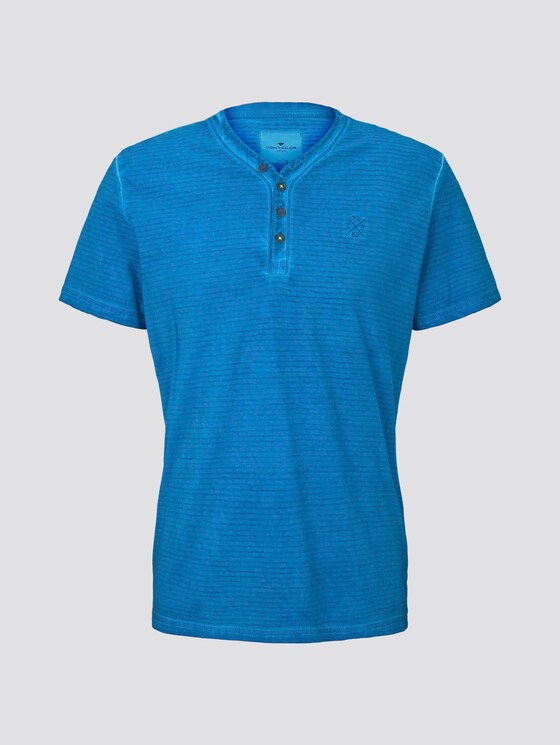 Gestreiftes Henley-T-Shirt mit Logo-Stickerei - Männer - Electric Teal Blue Gestreiftes Henley-T-Shirt mit Logo-Stickerei - Männer - Electric Teal Blue - 7 - TOM TAILOR