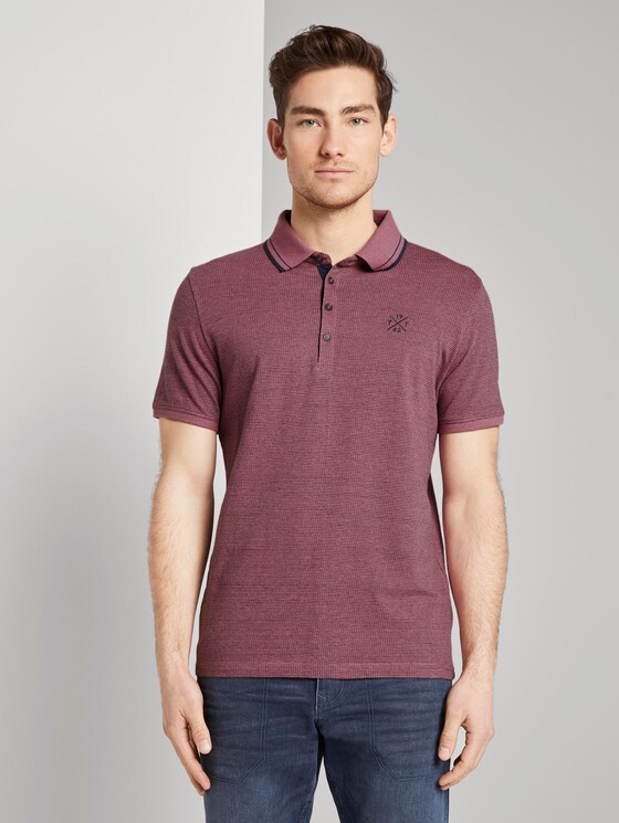 Strukturiertes Poloshirt mit Kontrastelementen - Männer - wine rose birdseye melange Strukturiertes Poloshirt mit Kontrastelementen - Männer - wine rose birdseye melange - 1 - TOM TAILOR