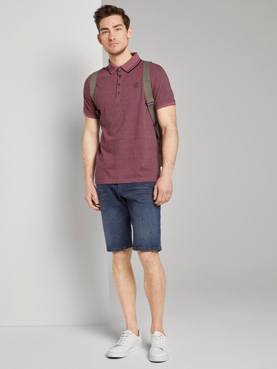 Strukturiertes Poloshirt mit Kontrastelementen - Männer - wine rose birdseye melange Strukturiertes Poloshirt mit Kontrastelementen - Männer - wine rose birdseye melange - 3 - TOM TAILOR