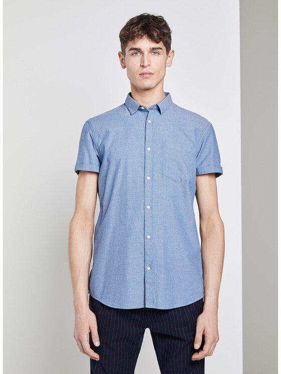 Textured short-sleeved shirt - Men - blue white rhomb structure Textured short-sleeved shirt - Men - blue white rhomb structure - 1 - TOM TAILOR Denim