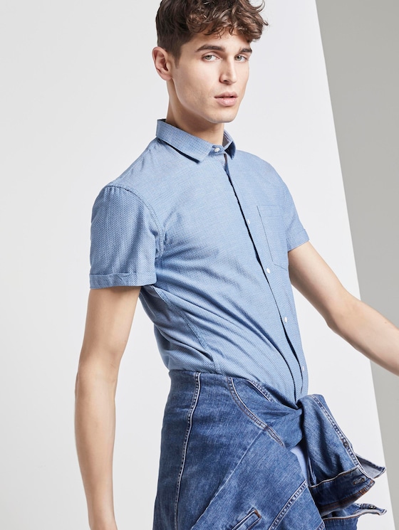 Textured short-sleeved shirt - Men - blue white rhomb structure Textured short-sleeved shirt - Men - blue white rhomb structure - 5 - TOM TAILOR Denim