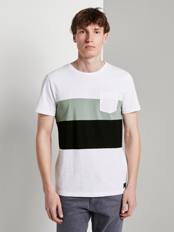 Gestreept T-shirt in een materiaalmix - Mannen - White Gestreept T-shirt in een materiaalmix - Mannen - White - 1 - TOM TAILOR Denim