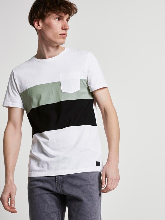 Gestreept T-shirt in een materiaalmix - Mannen - White Gestreept T-shirt in een materiaalmix - Mannen - White - 5 - TOM TAILOR Denim