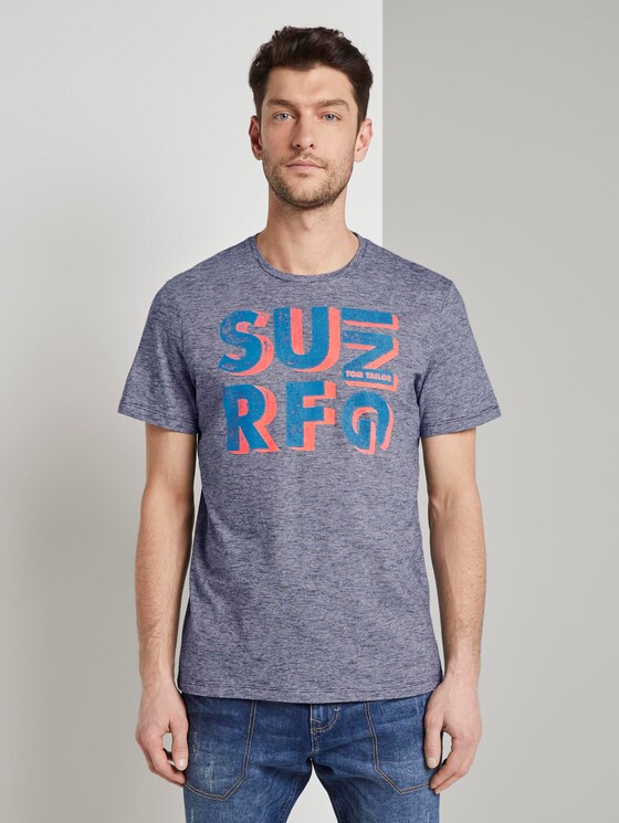T-Shirt mit Schrift-Print - Männer - Navy Yarn-Dye Stripe T-Shirt mit Schrift-Print - Männer - Navy Yarn-Dye Stripe - 1 - TOM TAILOR