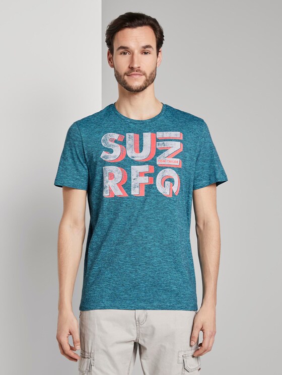 T-Shirt mit Schrift-Print - Männer - teal fine stripe T-Shirt mit Schrift-Print - Männer - teal fine stripe - 1 - TOM TAILOR