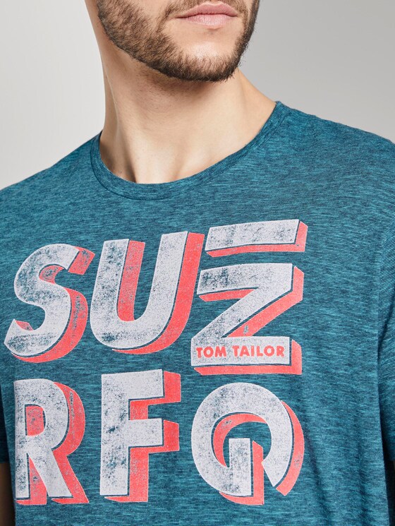 T-Shirt mit Schrift-Print - Männer - teal fine stripe T-Shirt mit Schrift-Print - Männer - teal fine stripe - 9 - TOM TAILOR