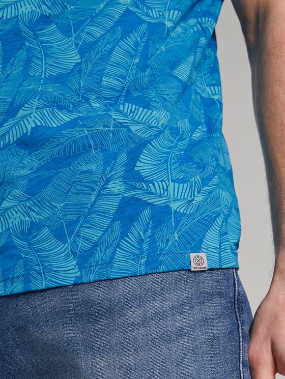 Patterned T-shirt - Men - midblue leaf design Patterned T-shirt - Men - midblue leaf design - 10 - TOM TAILOR