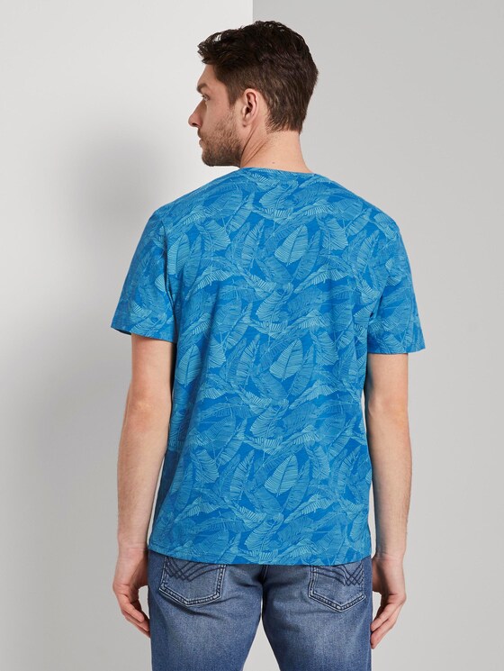 Patterned T-shirt - Men - midblue leaf design Patterned T-shirt - Men - midblue leaf design - 2 - TOM TAILOR