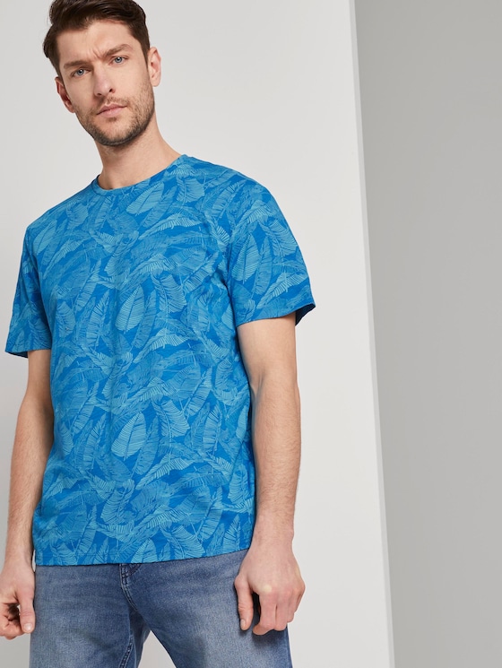 Patterned T-shirt - Men - midblue leaf design Patterned T-shirt - Men - midblue leaf design - 5 - TOM TAILOR