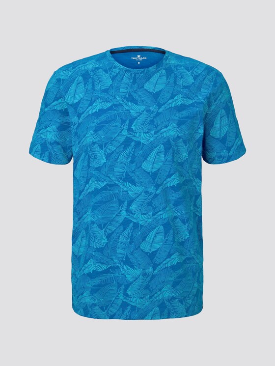 Patterned T-shirt - Men - midblue leaf design Patterned T-shirt - Men - midblue leaf design - 7 - TOM TAILOR