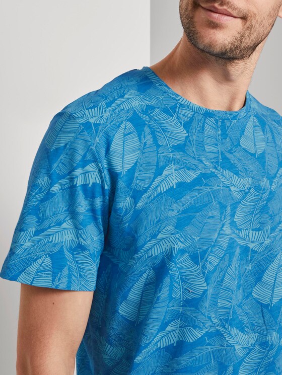 Patterned T-shirt - Men - midblue leaf design Patterned T-shirt - Men - midblue leaf design - 9 - TOM TAILOR