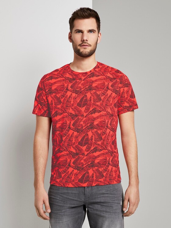 Gemustertes T-Shirt - Männer - pink grey leaf design Gemustertes T-Shirt - Männer - pink grey leaf design - 1 - TOM TAILOR