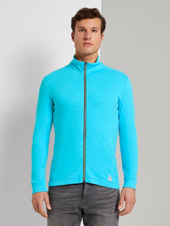 Textured sweat-jacket - Men - teal mock twist Textured sweat-jacket - Men - teal mock twist - 1 - TOM TAILOR