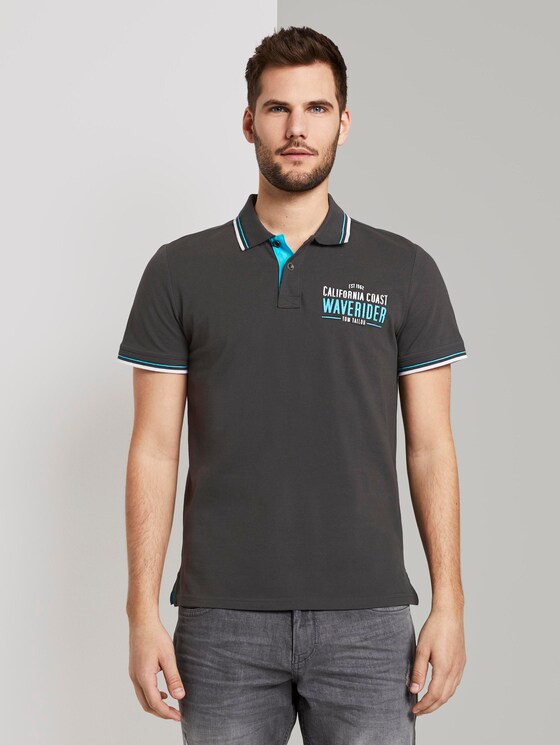 Poloshirt mit Schrift-Print - Männer - Phanton Dark Grey Poloshirt mit Schrift-Print - Männer - Phanton Dark Grey - 1 - TOM TAILOR