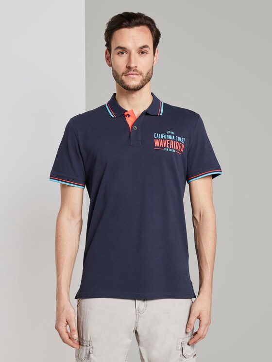 Poloshirt mit Schrift-Print - Männer - Black Iris Blue Poloshirt mit Schrift-Print - Männer - Black Iris Blue - 1 - TOM TAILOR