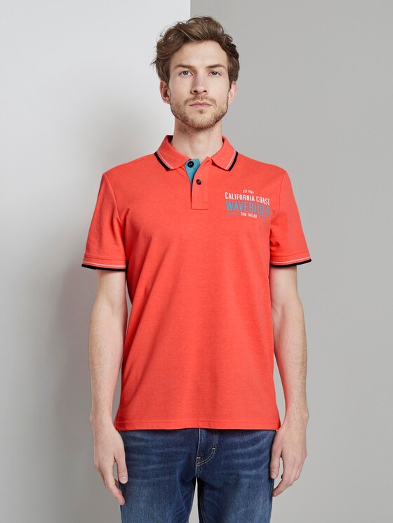 Poloshirt mit Schrift-Print - Männer - neon peach Poloshirt mit Schrift-Print - Männer - neon peach - 1 - TOM TAILOR