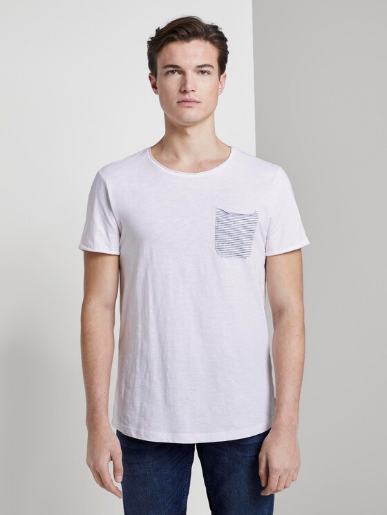 T-shirt with a striped pocket - Men - White T-shirt with a striped pocket - Men - White - 1 - TOM TAILOR Denim