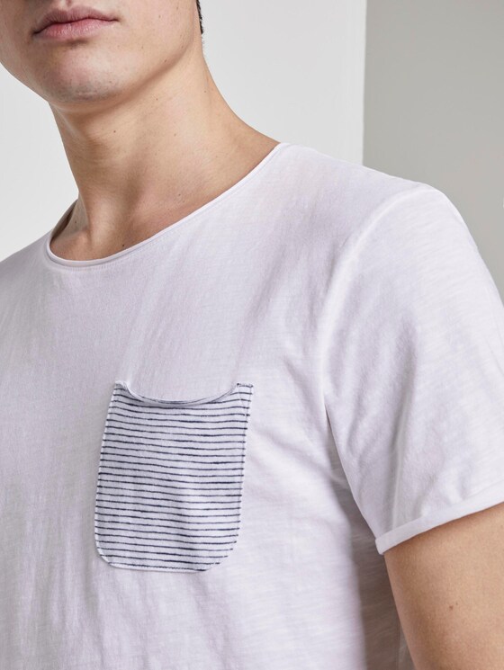 T-shirt with a striped pocket - Men - White T-shirt with a striped pocket - Men - White - 9 - TOM TAILOR Denim