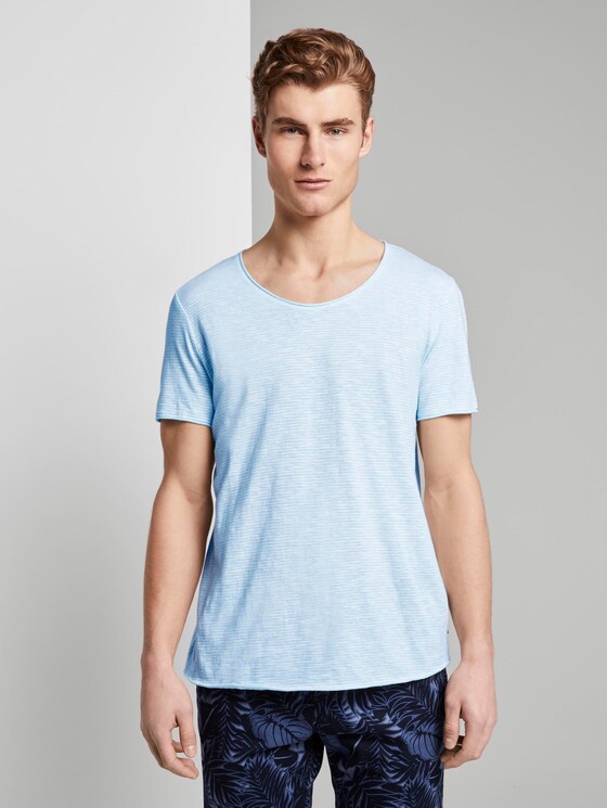 Striped T-shirt - Men - soft sky blue yarn dye stripe Striped T-shirt - Men - soft sky blue yarn dye stripe - 1 - TOM TAILOR Denim