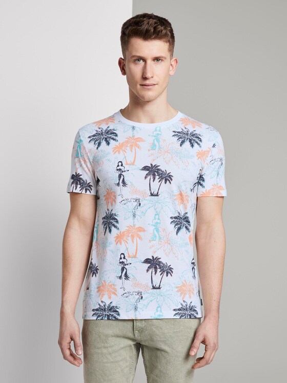 T-Shirt mit Palmen-Muster - Männer - soft blue hula palm print T-Shirt mit Palmen-Muster - Männer - soft blue hula palm print - 1 - TOM TAILOR Denim